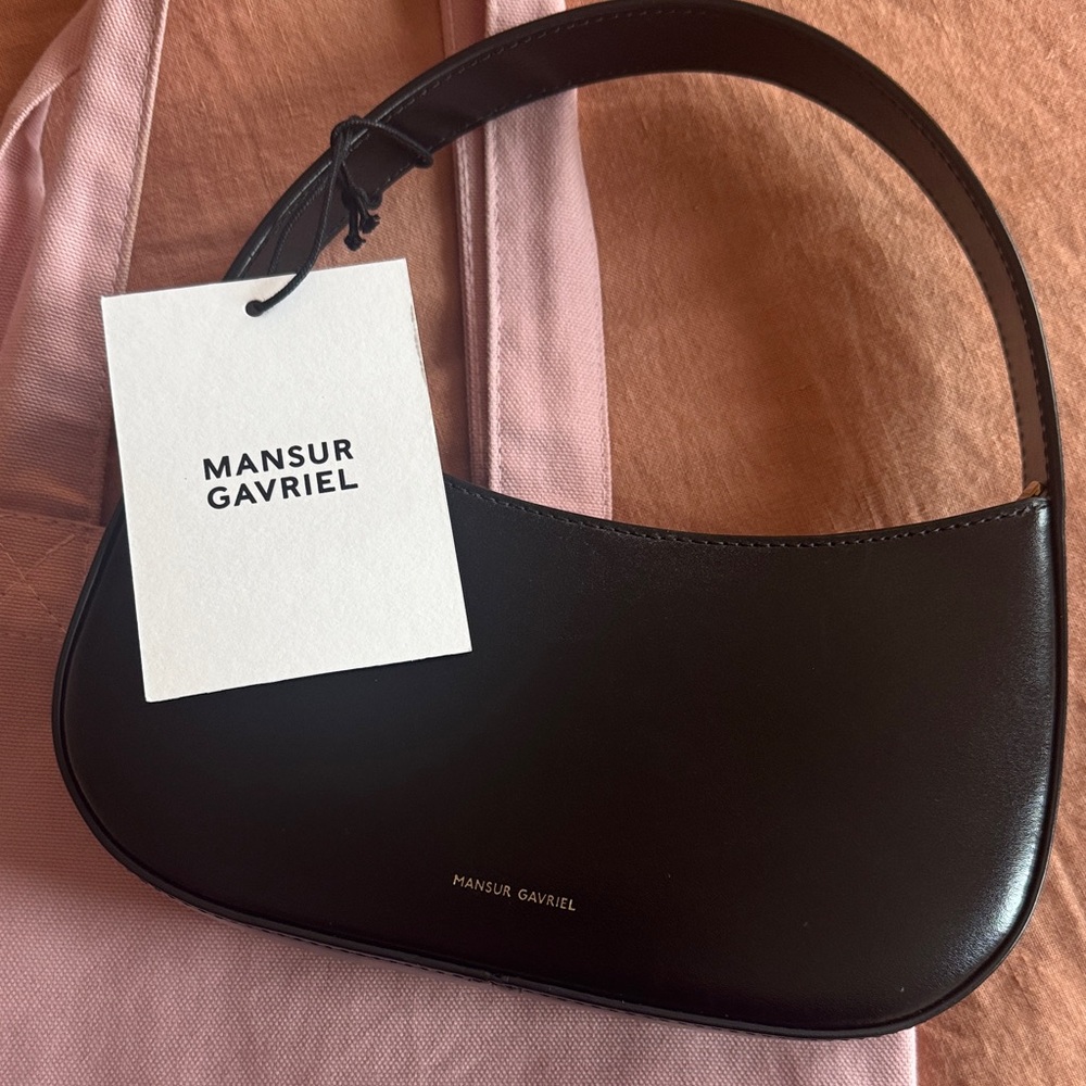 Mansur Gavriel Black Leather Crescent Shoulder Bag with Pink Tote - Picture 2 of 4